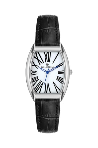 Montre à quartz en cuir - Noir et argenté