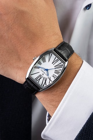 Montre à quartz en cuir - Noir et argenté