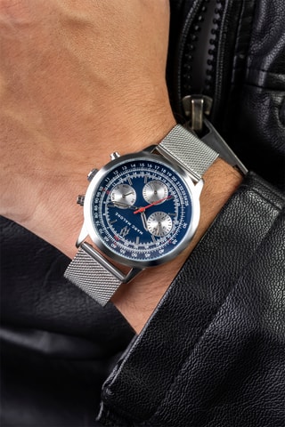 Montre à quartz en acier - Argenté et bleu marine