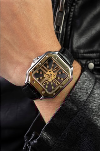 Montre à quartz en cuir - Noir et doré