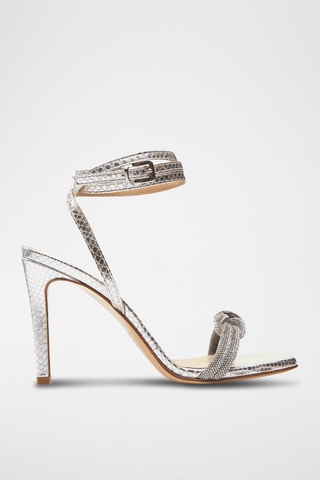 Leren Sandalen met Hak - Zilverkleurig