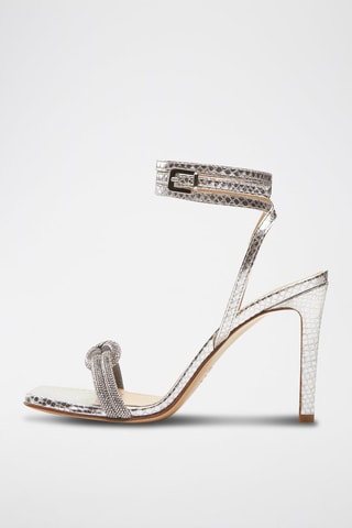 Leren Sandalen met Hak - Zilverkleurig