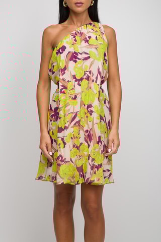 Asymmetrisch Jurk - Beige en Limoengroen