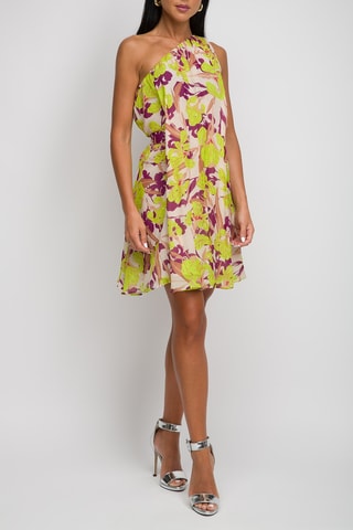 Asymmetrisch Jurk - Beige en Limoengroen