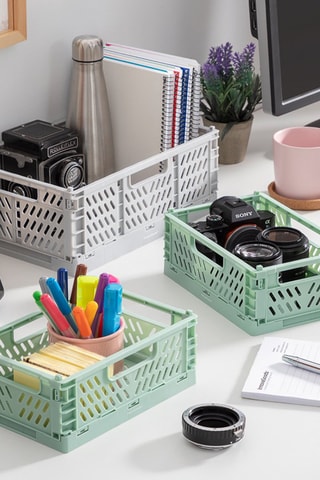 3 boîtes de rangement pliables - Vert et gris