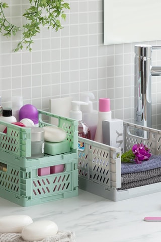 3 boîtes de rangement pliables - Vert et gris