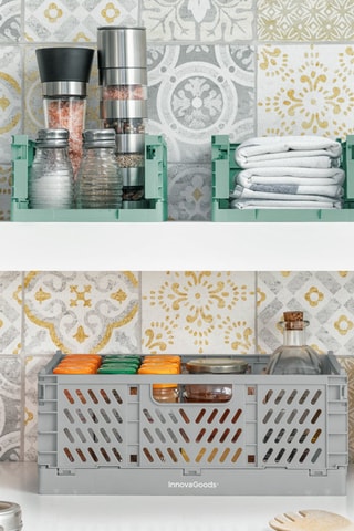 3 boîtes de rangement pliables - Vert et gris