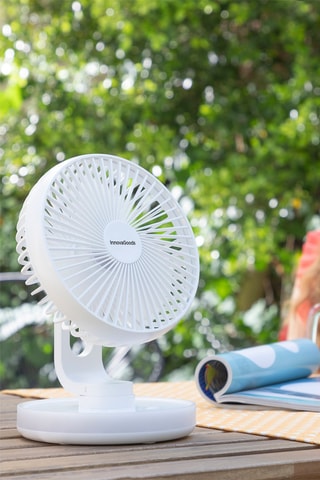 Ventilateur de bureau rechargeable avec lumière LED - 16,8 x 23 x 15 cm - 4 vitesses