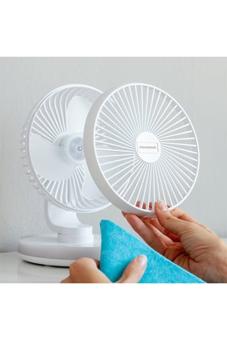 Ventilateur de bureau rechargeable avec lumière LED - 16,8 x 23 x 15 cm - 4 vitesses