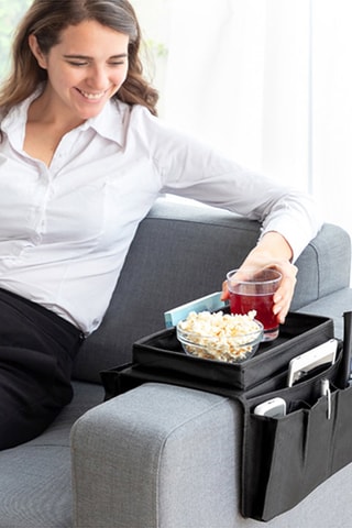 Organisateur de télécommandes avec plateau pour canapé - Noir