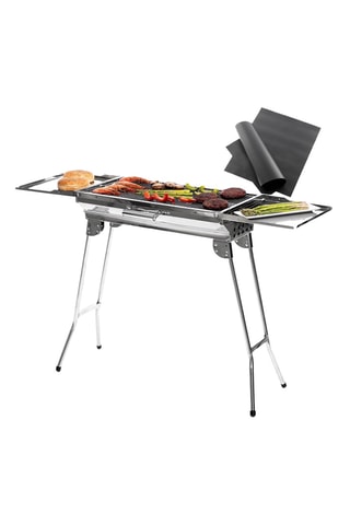 Barbecue au charbon de bois en acier inoxydable - 61 x 18 x 33 cm