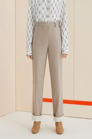 Pantalon droit taille haute en laine de mouton - Beige clair chiné