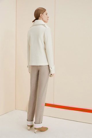 Pantalon droit taille haute en laine de mouton - Beige clair chiné