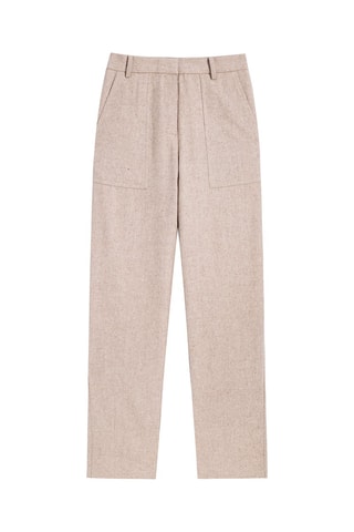 Pantalon droit taille haute en laine de mouton - Beige clair chiné