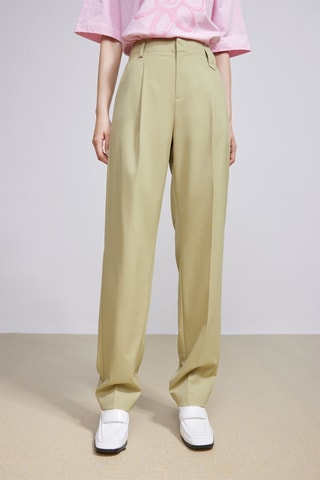 Pantalon slim taille haute en laine de mouton - Vert