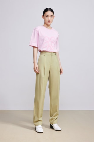 Pantalon slim taille haute en laine de mouton - Vert