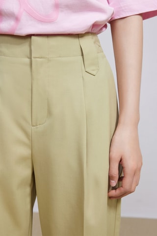 Pantalon slim taille haute en laine de mouton - Vert