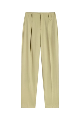 Pantalon slim taille haute en laine de mouton - Vert
