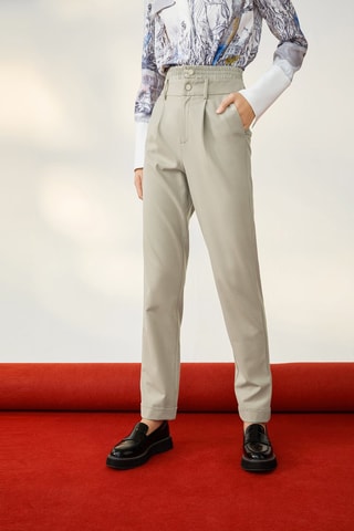 Pantalon droit taille haute Beige clair