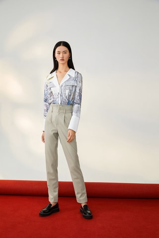 Pantalon droit taille haute Beige clair