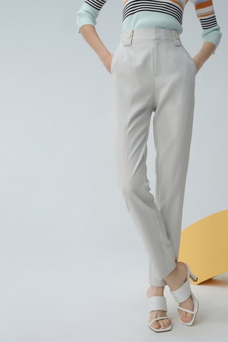 Pantalon cigarette taille haute Gris perle
