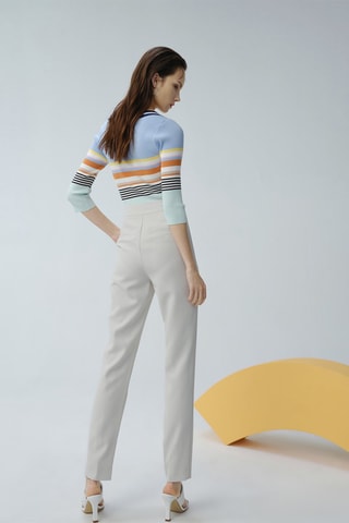 Pantalon cigarette taille haute Gris perle