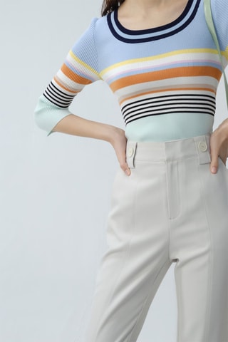 Pantalon cigarette taille haute Gris perle