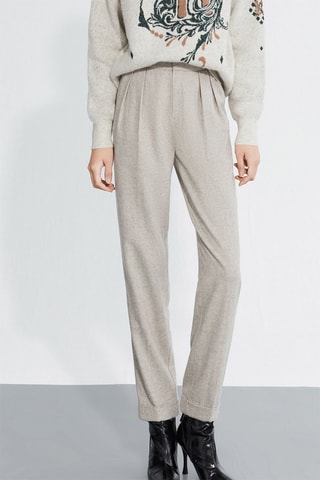Pantalon casual en laine de mouton - Ecru
