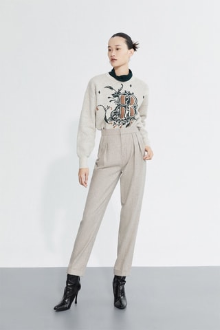 Pantalon casual en laine de mouton - Ecru
