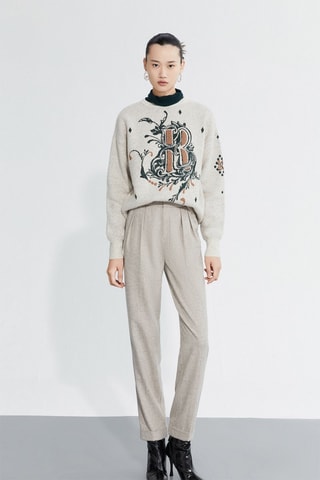 Pantalon casual en laine de mouton - Ecru