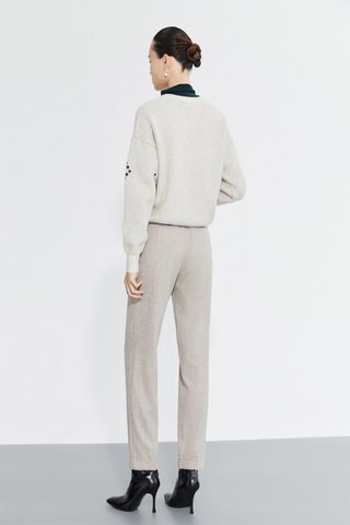 Pantalon casual en laine de mouton - Ecru