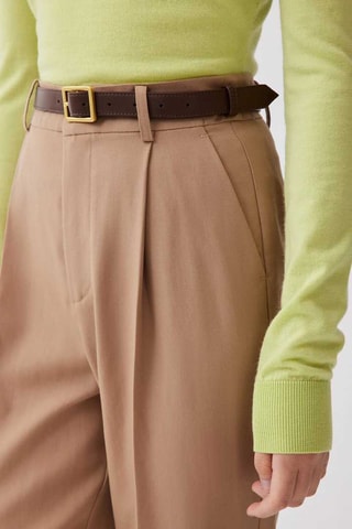 Pantalon droit en laine de mouton Camel