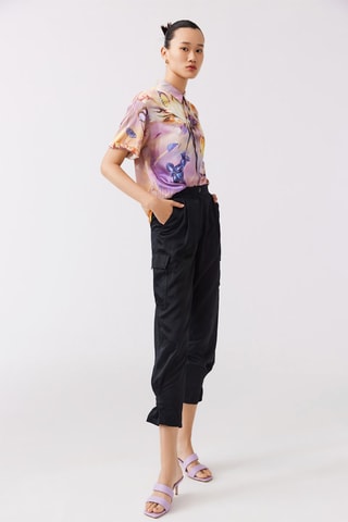 Pantalon cargo 7/8 taille haute - Noir