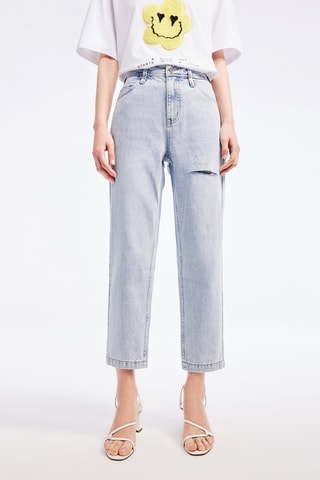 Jean droit 7/8 taille haute - Bleu