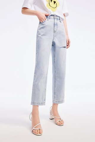 Jean droit 7/8 taille haute - Bleu