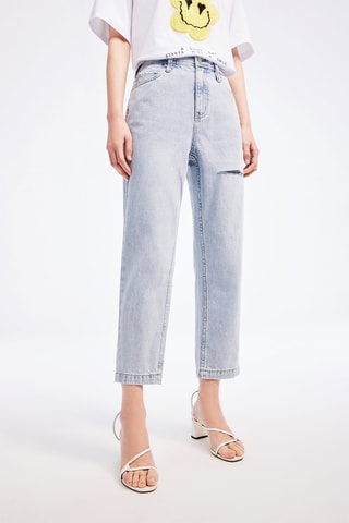Jean droit 7/8 taille haute - Bleu