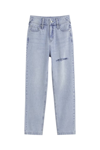 Jean droit 7/8 taille haute - Bleu