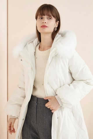 Parka à capuche avec fourrure de renard Ecru
