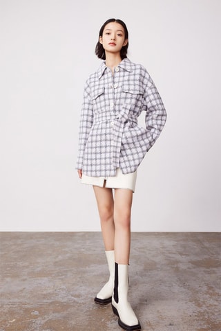 Manteau en laine de mouton - Ecru et gris