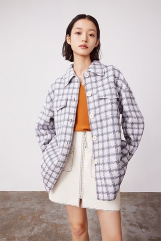 Manteau en laine de mouton - Ecru et gris