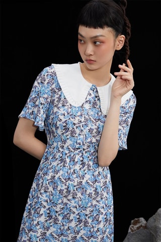 Robe droite - Blanc et bleu clair