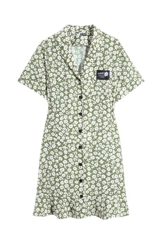 Robe chemise - Vert olive et blanc