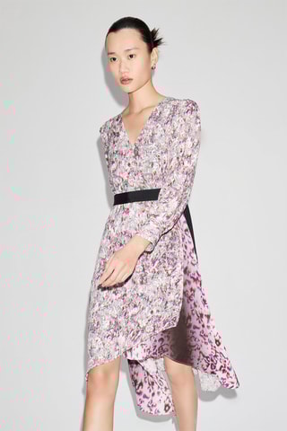 Robe midi - Blanc et fuchsia