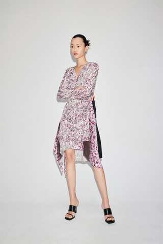 Robe midi - Blanc et fuchsia