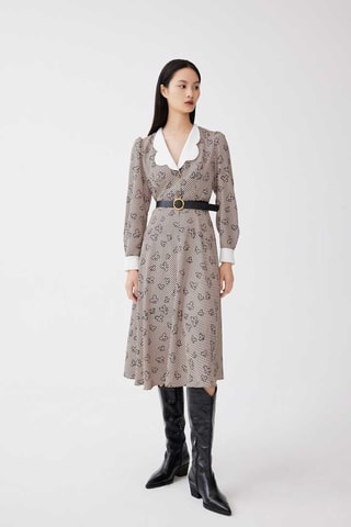 Vestido direito às bolas Castanho