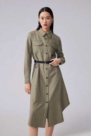 Vestido-camisa aos quadrados Verde-musgo