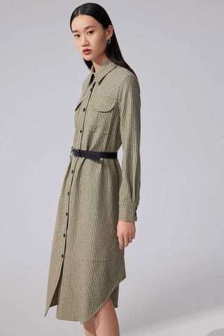 Vestido-camisa aos quadrados Verde-musgo