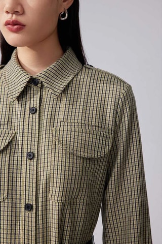 Vestido-camisa aos quadrados Verde-musgo