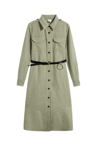 Vestido-camisa aos quadrados Verde-musgo