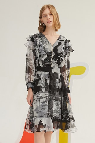 Vestido estilo patinadora Preto e cinzento